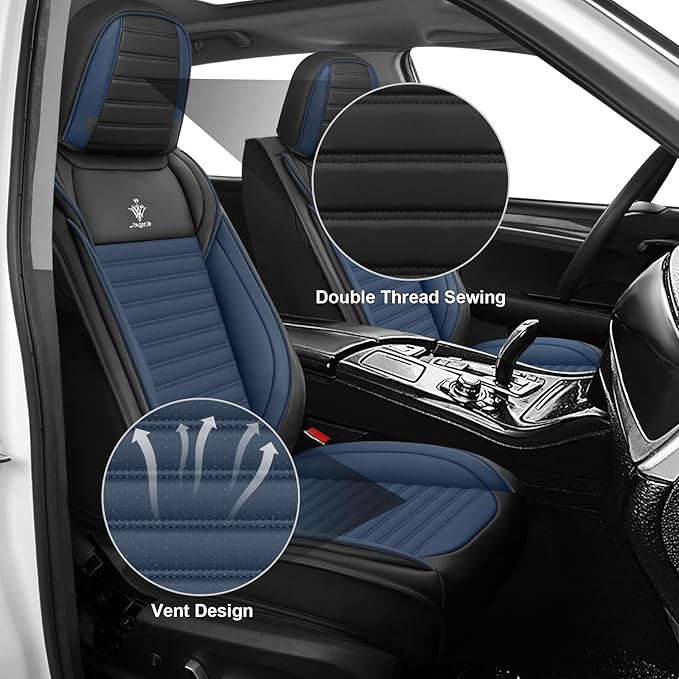 ARTIBY Seat Covers Full Set Custom Fit for Mitsubishi Outlander 2004-2025, Standard Waterproof Car Seat Cover, Breathable and Comfortable Leather Cushion Cover, Auto Interior Accessories (Black Blue)