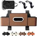 Car Organizer Back Seat, 2026 New 3 In 1 Car Backseat Organizer with Drink Cup Holder Tissue Box, Multifunctional Car Seat Back Storage Box for Hold Phone,Snacks, Drinks, Handbag (Brown)