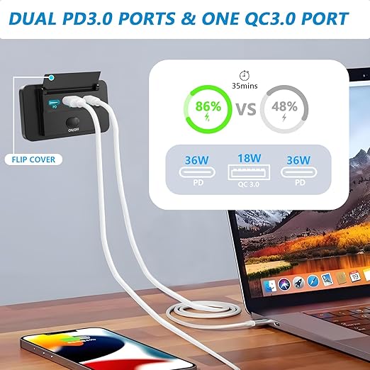 VANONE 12V USB Outlet, Dual 36W PD USB C Ports and 18W QC3.0 USB Charging Port, 12 Volt Outlet Charger Socket Wall Mount, Accessories for Car Bus Boat Marine Motorcycle RV ATV Truck Golf Cart, etc