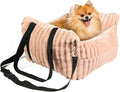 HOMLOVE Dog Car Booster Seat, for Small Dogs Under 30 lbs, Detachable Washable Travel Bed with Storage Pockets and Safety Belt (Pink, Medium)