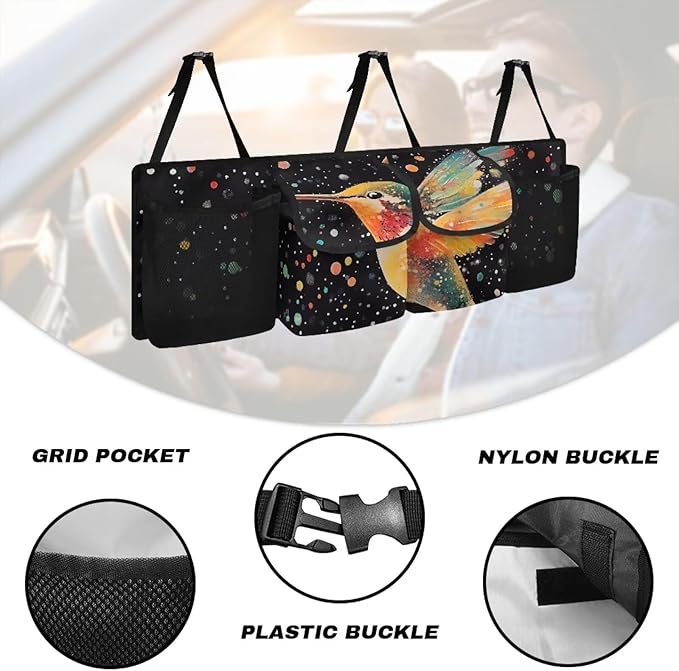 Hummingbird Car Trunk Organizer & Backseat Hanging Organizer with 2 Large Storage Bag & 2 Mesh Pockets,Trunk and Backseat Organizer for SUVs & RVs,37.01x11.81 inch
