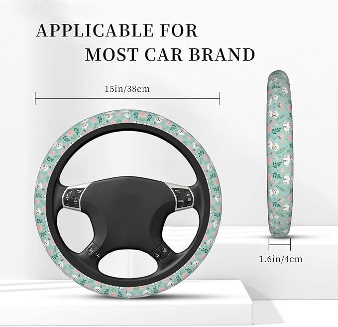 Maltese Floral Universal Fit Steering Wheel Cover for Car, Truck, and SUV, Durable Steering Wheel Protection