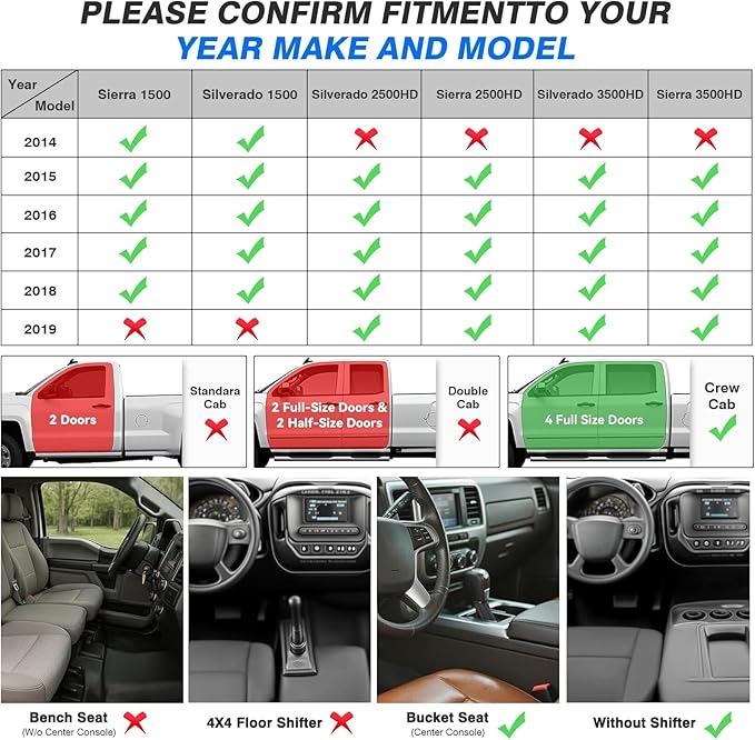 Cartist Floor Mats Fit for 2014-2018 Chevy Silverado & GMC Sierra 1500 Crew Cab;2015-2019 Silverado/Sierra 2500HD/3500 HD (Only fit Crew Cab),All Weather TPE Custom Fit Silverado Accessories