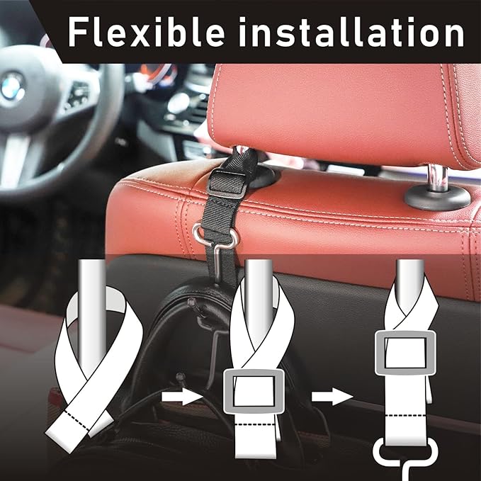 QUIDAOSO Car Headrest Hooks for Purse and Bags, Purse Holder for Car, Adjustable Back Seat Hanger, Metal Heavy Duty 100 lbs, (C1)