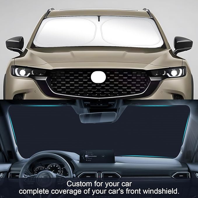 SHINEHOME Car Windshield Sun Shade Compatible with 2017-2023 2024 2025 Mazda CX-5 CX5 Accessories Sport, Touring, Grand Touring, 4 Door Crossover Foldable Sunshade Custom Windshield Sun Visor