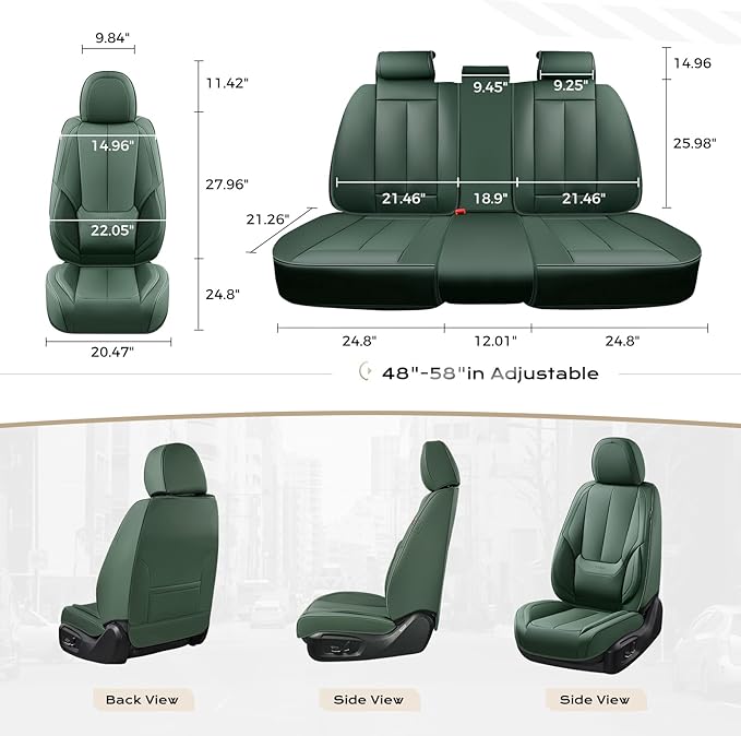 Coverado Seat Covers, Car Seat Covers Full Set, Leather Seat Covers for Cars, Car Seat Protector, Car Seat Covers Front Seats and Back Seats Universal Fit for Most Cars Green