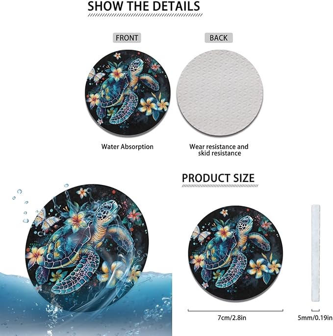 Steering Wheel Cover Men with Sea Turtle Car Accessories Handbrake Cover Cup Coaster Car Interiors Decor Fit for SUV Truck Vans