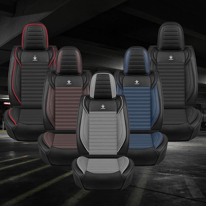 ARTIBY Seat Covers Full Set Custom Fit for Mitsubishi Outlander 2004-2025, Standard Waterproof Car Seat Cover, Breathable and Comfortable Leather Cushion Cover, Auto Interior Accessories (Black Gray)
