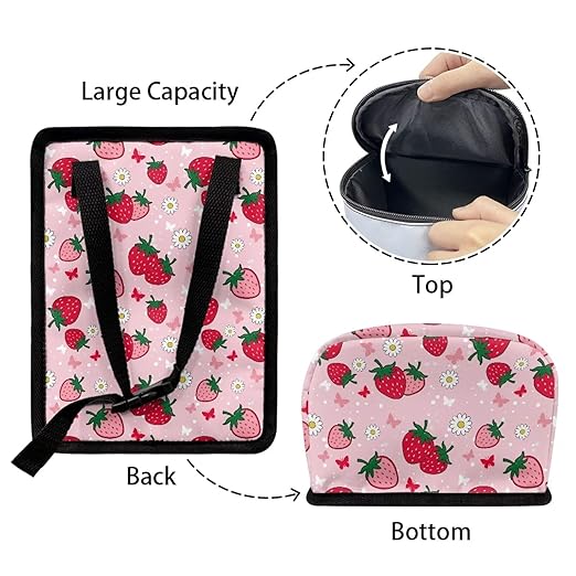 KEIAHUAN Pink Strawberry Car Trash Can Hanging Cute Detachable Garbage Bag for Back Seat Foldable Multipurpose Trash Bin Container Storage Suitable for Sedans, SUVs, Vans