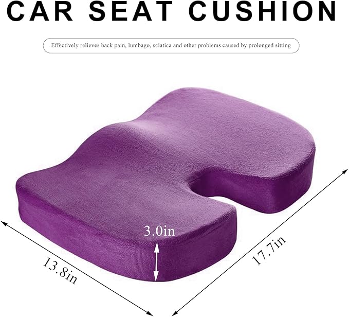 Car Seat Cushion, Memory Foam Cushion for Tailbone Pain & Sciatica Relief, Ergonomic Seat Cushion Comfortable Chair Relief Pillow for Car Office Wheelchair, car Accessories (Purple)