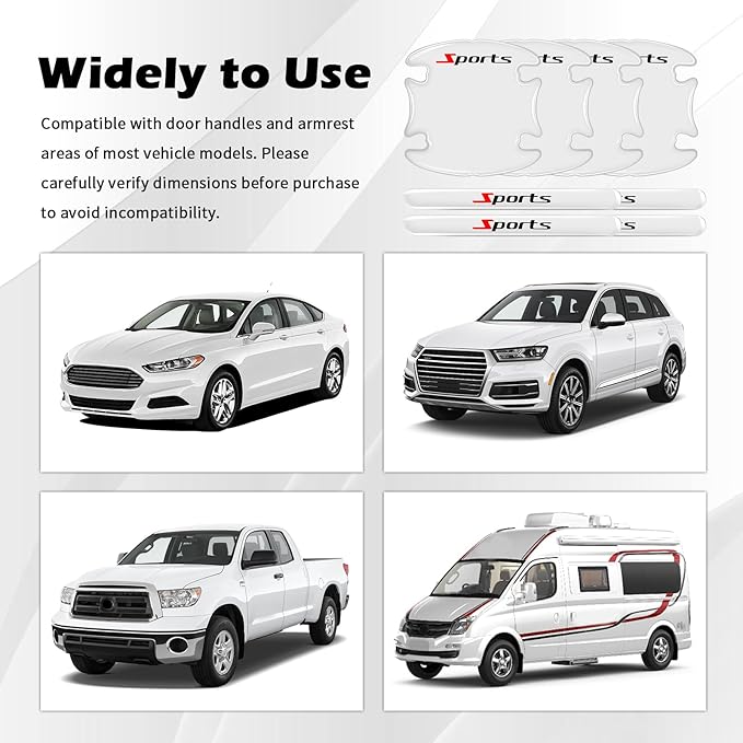 8PCS Car Door Handle Protector Anti-Scratch,Clear Car Door Handle Scratch Protector with Sports Design,Universal Self-Adhesive Cars Handles Protectors for Most Vehicles