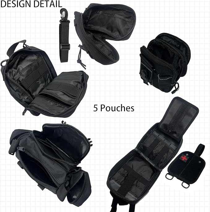 MEAUTELE 6 Pack Tactical Molle Car Seat Back Organizer Tactical Vehicle Panel with 5 Detachable Molle Pouch for Car Truck Ford Jeep Vehicle,US Patch Automotive Organizer For Man (5 Pouches)