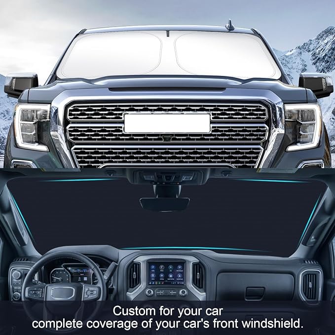 SHINEHOME Car Windshield Sun Shade Compatible with 2026 2025 2024 2023 2022 2021 2020 2019 GMC Sierra 1500 2500 3500 SLT, AT4, Denali Accessories Foldable Sunshade Truck Custom Windshield Sun Visor