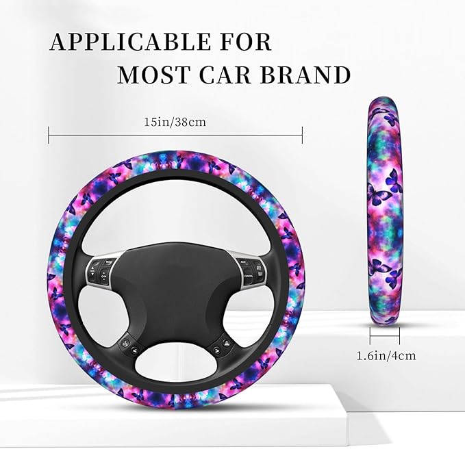 Butterflies Galaxy Universal Fit Steering Wheel Cover for Car, Truck, and SUV, Durable Steering Wheel Protection