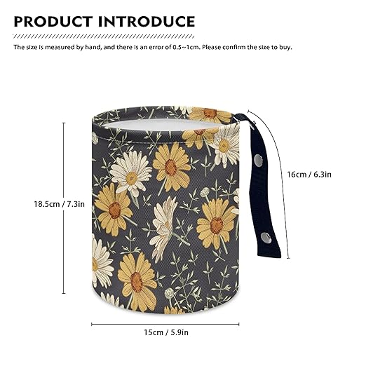 Car Trash Can with Hanging for Back Seat, Car Accessories for Women Men Automotive Garbage Cans Vehicle Trash Can for Truck SUVWihte Yellow Daisy