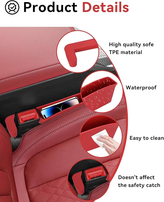 Edotim Car Seat Gap Filler, Seat Gap Organizer with Phone Holder, Car Seat Accessories, Car Organizer Fit SUV Truck-2PCS Red