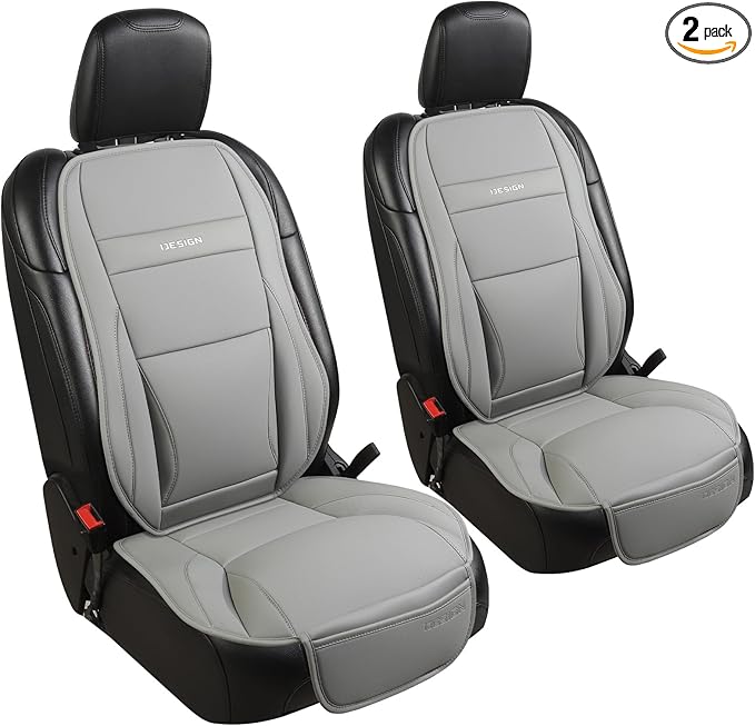 Gripure Car Seat Cover Protector for Front Seats – Waterproof, Breathable Faux Nappa Leather, Airbag Compatible, Dual Support for Waist & Legs, Universal Fit for Sedans, SUVs, Pickups (2pcs, Gray)