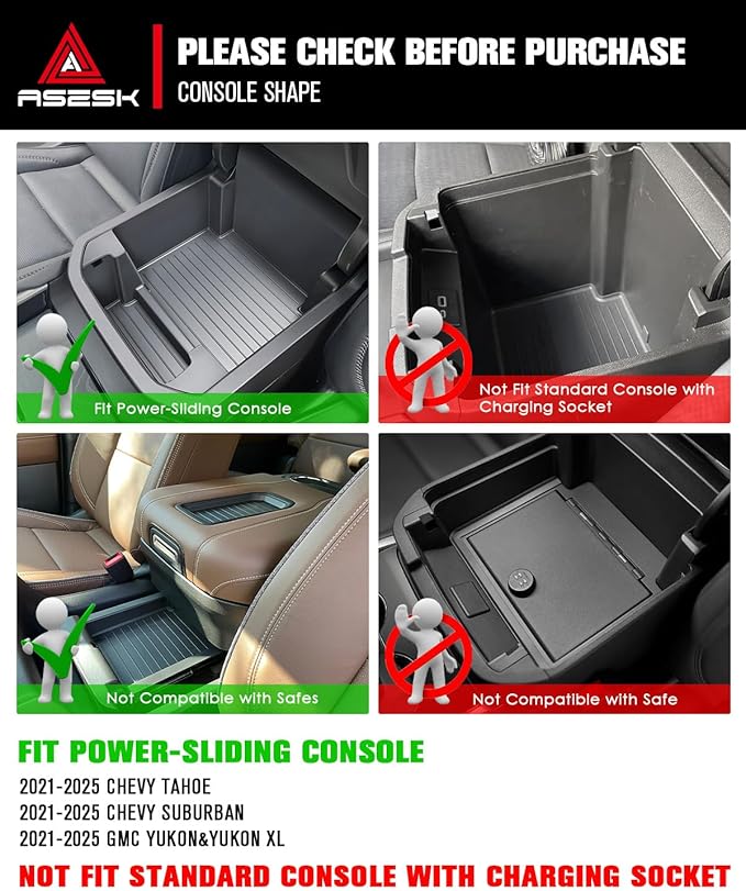 For 2021-2026 Tahoe/Suburban (Premier/High Country) & Yukon (Denali/Denali Ultimate) — Only fit Power Sliding Center Console Center Console Organizer Tray ABS Materials