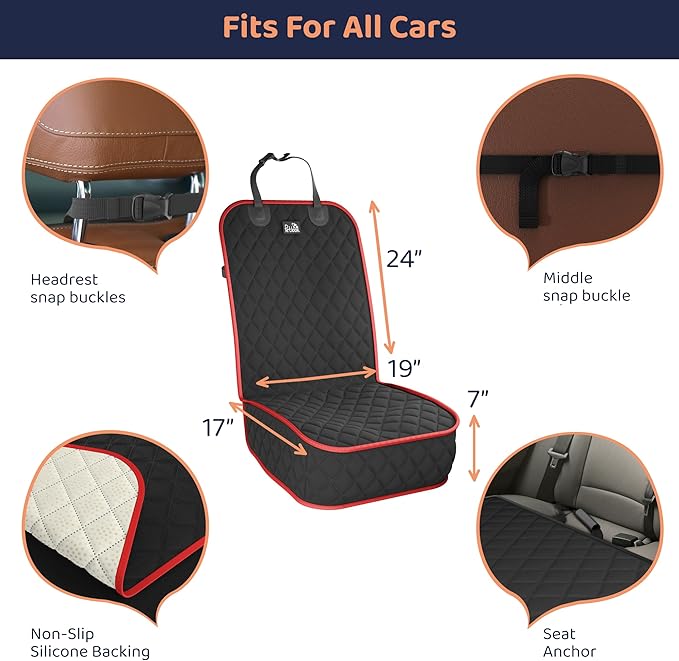 Petloox Front Seat Dog Cover for Car, Truck & SUV - Waterproof, Non-Slip Pet Car Seat Cover for Dogs - Durable, Easy to Install & Clean, Front Passenger Seat Protector for Pets & Vehicles