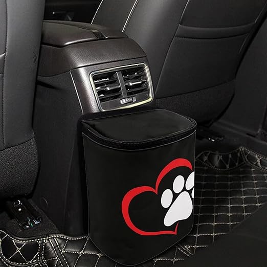 Cute Love Paw Car Trash Can with Lid Car Garbage Can Car Waste Basket, Leak-Proof Car Trash Bin, Car Trash Hanging Car Accessories Interior Car Organizer Bag
