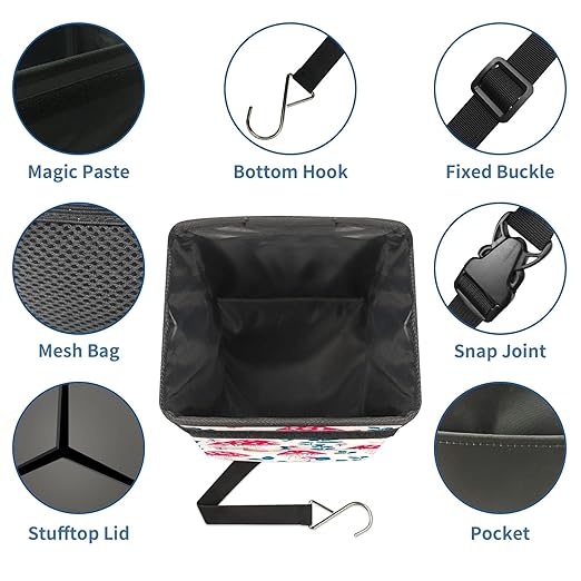 GVGHIDZ Car Trash Can – Multi-Purpose, Lightweight and Portable with Durable Water-Resistant Coating, No Installation Required, Practical and Ample Capacity, Variety of Colors.Mushroom