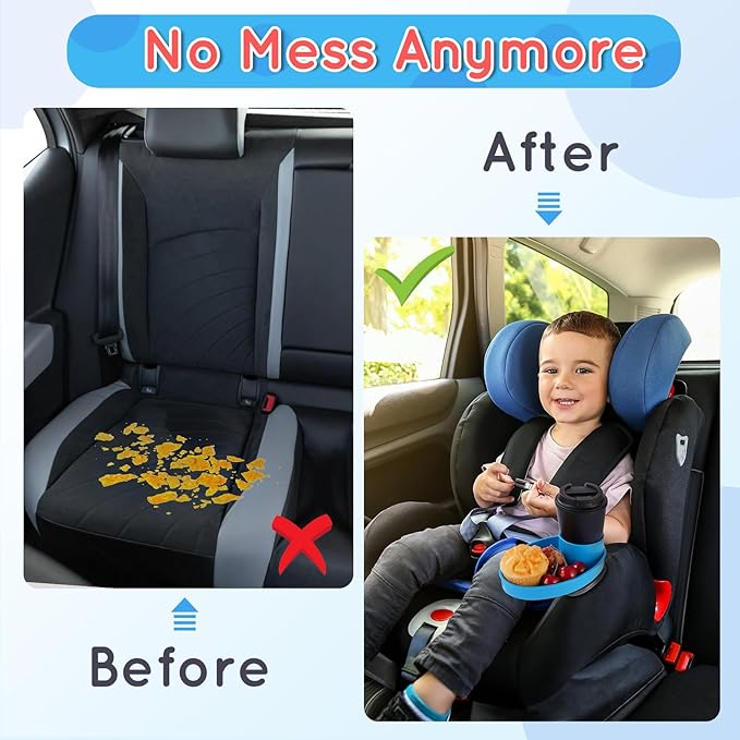Car Seat Tray - for Cup Holders in 2.5”-2.8”,Easily Expands Snack Tray Cup Holder Tray into 360° Cup & Travel Tray for Kids Car Seat, Booster, and Stroller (Blue)