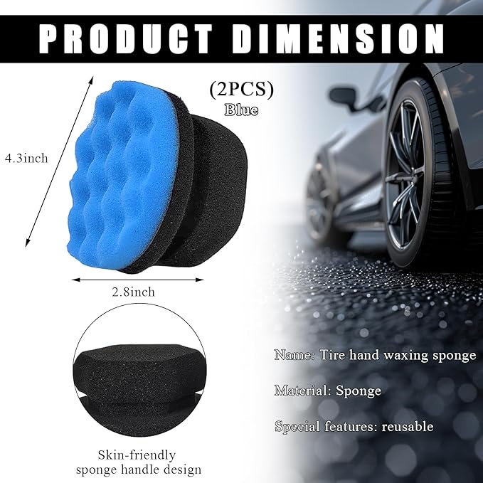 2 PCS Tire Dressing Applicator Pads, Reusable Hex Grip Tire Shine Applicator Polishing Sponge Pads, Wheel Tire Shine Detailing Foam for Most Vehicles, Car Accessories (Blue, 4.33")