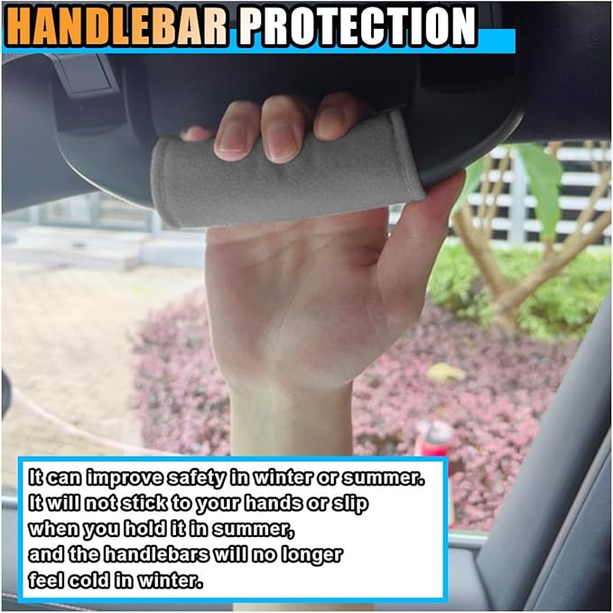 2PCS Car Inside Door Handle Protector, Colorful Soft Fluff Car Pull Handle Cover, Anti-Scratch Grab Handle Wrap, Car Interior Decoration Accessories for Women Men (Grey)
