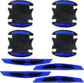 8PCS Car Door Handle Scratch Protector, 3D Carbon Fiber Car Door Handle Reflective Sticker Protective Film, Universal Auto Door Handle Scratch Paint Guard Night Visible Strip (Blue)