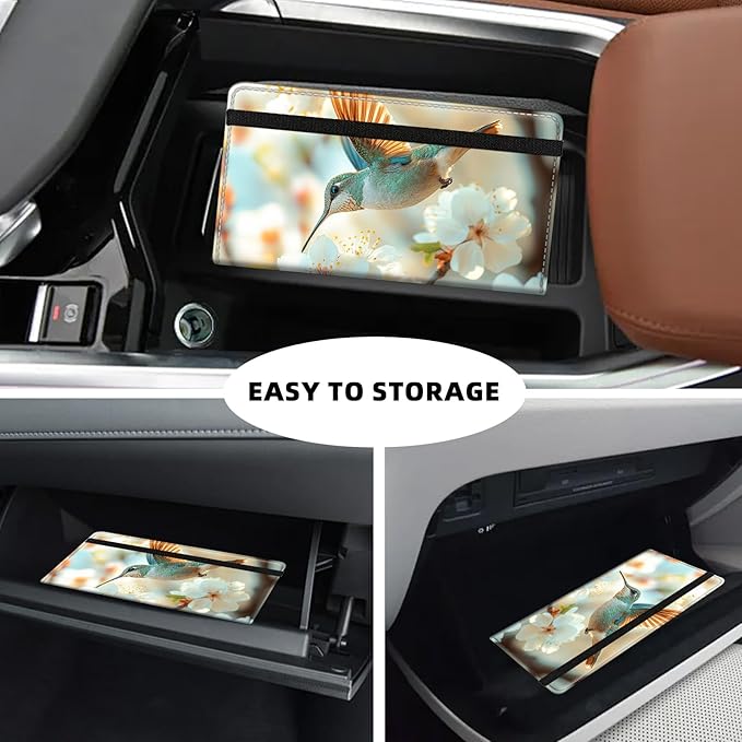 Tudguiloae Car Registration and Insurance Card Holder, Trunk Document Holder Organizer, Essential Vehicle Glove Box Organizer PU Leather Wallet for Driver,Hummingbird White