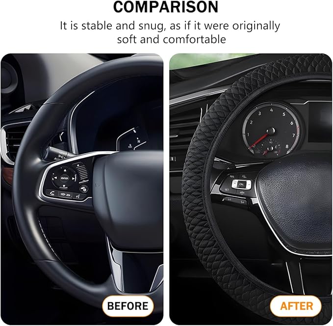 BESULEN Elastic Stretch Car Steering Wheel Cover, 15 Inch Anti Slip Breathable Ice Silk Auto Steering Wheel Wrap Guard, Comfortable Vehicle Interior Accessories, Universal for SUV RV Truck