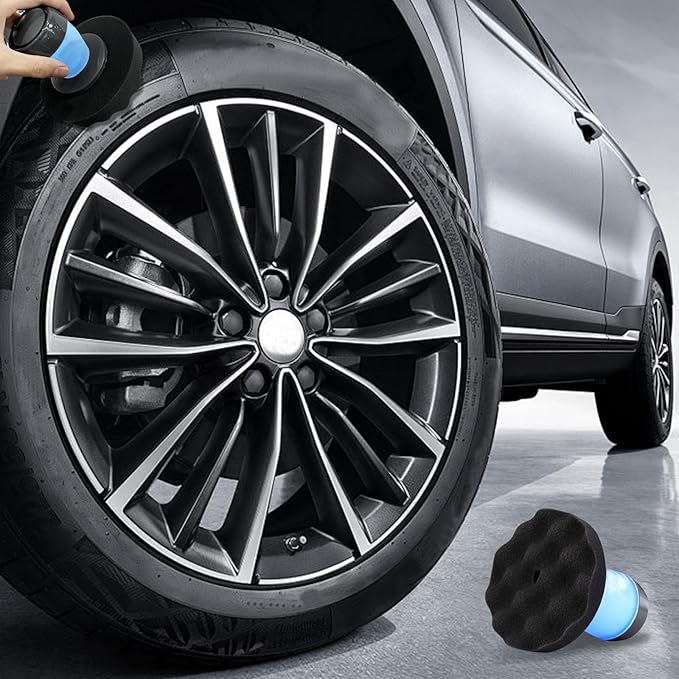Tire Shine Applicator with 2 Heavier-Duty Detachable Foam Applicator Pads for Car Cleaning and Fine Polishing Reusable Tire Dressing Applicator for Car Truck SUV Motorcycle