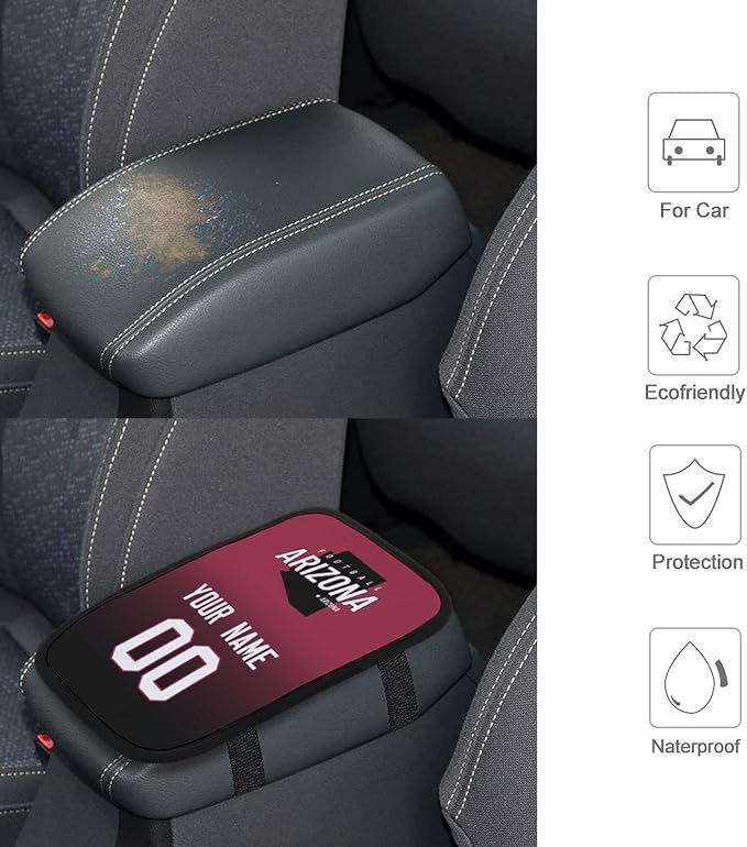 Custom Football Car Armrest Covers Universal Auto Center Console Pad Car handrail Box Cushion Personalized Add Name & Number Fans Gift Fit Suit for SUV Truck Sedan Van
