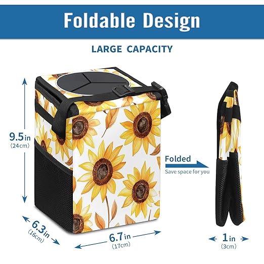 GVGHIDZ Car Trash Can – Multi-Purpose, Lightweight and Portable with Durable Water-Resistant Coating, No Installation Required, Practical and Ample Capacity, Variety of Colors.Beautiful Sunflower