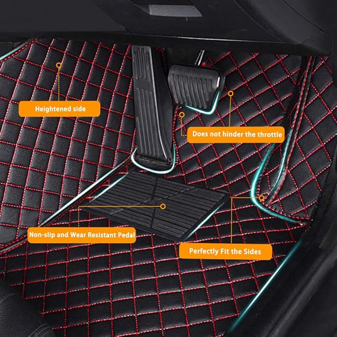 Yajomi Car Floor Mats for Dodge Journey 2009-2017 Custom Luxury Carpet Leather Car Mats Easy to Clean Car Mat Protector Full Coverage Black Red
