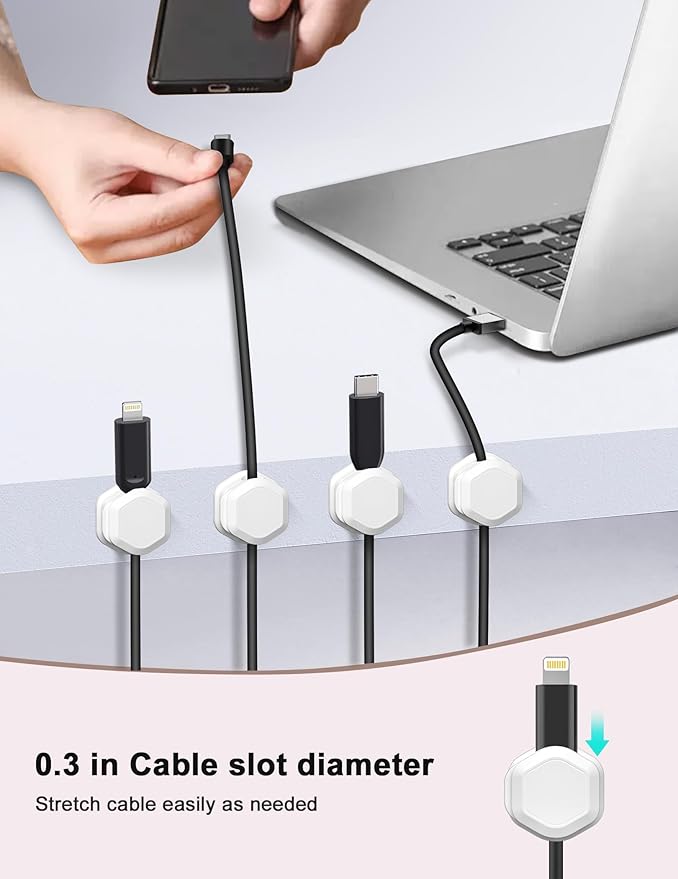 12Pack Magnetic Cable Clips - Cord Holder - Cord Organizer for Desk - Magnetic Cord Organizer, Adhesive Wire Holder Keeper Organizer for Desk, Nightstand, Phone Charger, Computer, Home, Office, Car