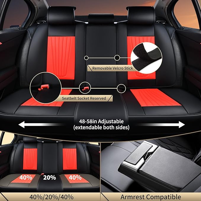 FLORICH Car Seat Covers, Premium Leatherette Car Seat Covers Front Seats, Waterproof Leather Seat Protectors, Automotive Seat Protectors Universal Fit for Most Sedans Cars SUV Trucks, Black&Red