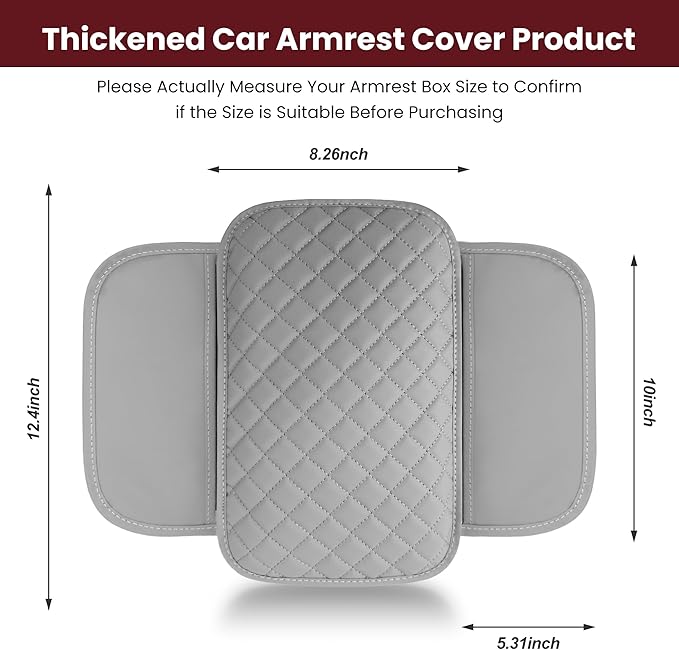 Car Middle Center Console Cover with 2 Storage,Microfiber Nappa Leather Gray Car Armrest Cover Cushion with 2 Bags,Universal Car Armrest Storage Box Car Interior Accessories for Most Vehicles
