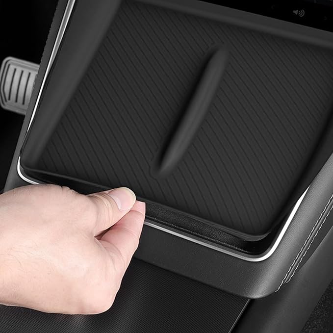 Wireless Charging Pad for 2025-2026 Tesla Model Y Juniper, Ultra-Thin Model Y Juniper Protective Silicone Mat Cover Accessories (Black)