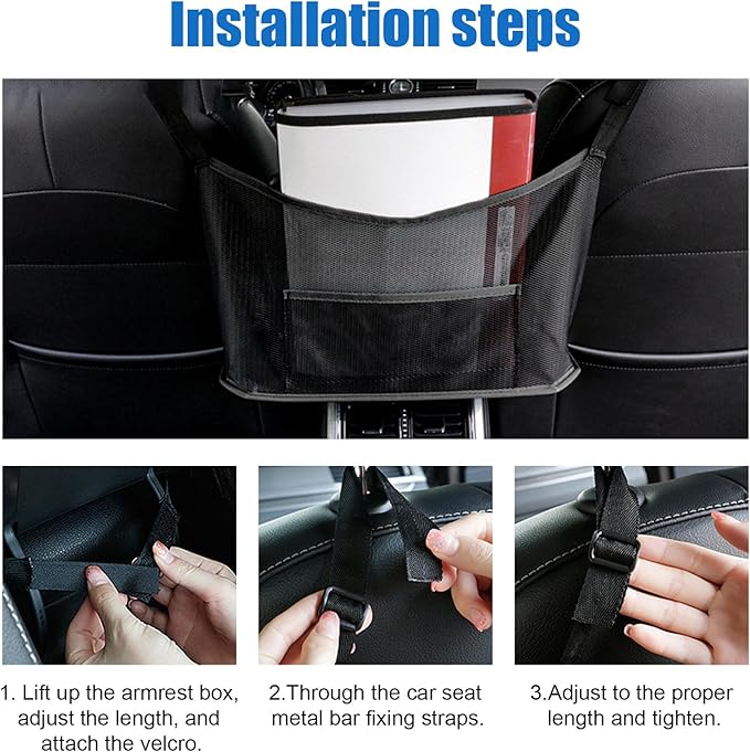 Ziciner Car Net Pocket Handbag Holder, Organizer Mesh Bag Between Two Seat, Driver Storage Netting Pouch for Handbag Purse, Barrier of Backseat Pet Kids, Car Accessories for Women Men (Black)