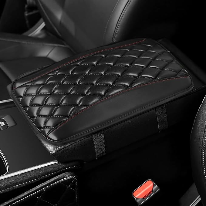 Car Center Console Cover, Leather Waterproof Armrest Seat Box Cushion Pad, Universal Decor Protector Mat, Comfortable Car Decor Accessories Fit for Most Cars, Vehicles, SUVs (Black)