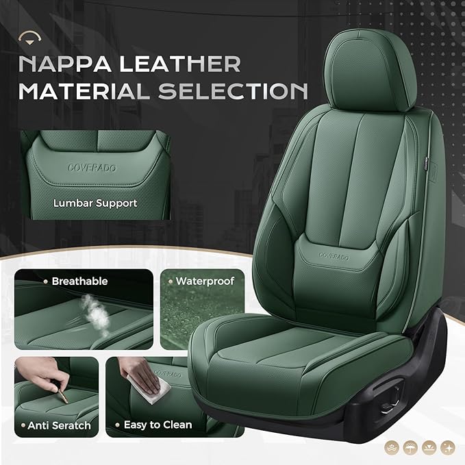 Coverado Seat Covers, Car Seat Covers Full Set, Leather Seat Covers for Cars, Car Seat Protector, Car Seat Covers Front Seats and Back Seats Universal Fit for Most Cars Green