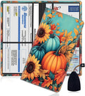 Car Registration Holder, PU Leather Vehicle Glove Box Organizer for Driver License, Document, Car Insurance Holder with Magnetic Shut, Auto Paperwork Wallet Accessories, Autumn Pumpkin Maple Leaves