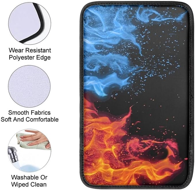 Mintutlipy Universal Car Center Console Cover Blue Red Flames Automotive Armrest Cushion Nonslip Arm Rest Cover for Car