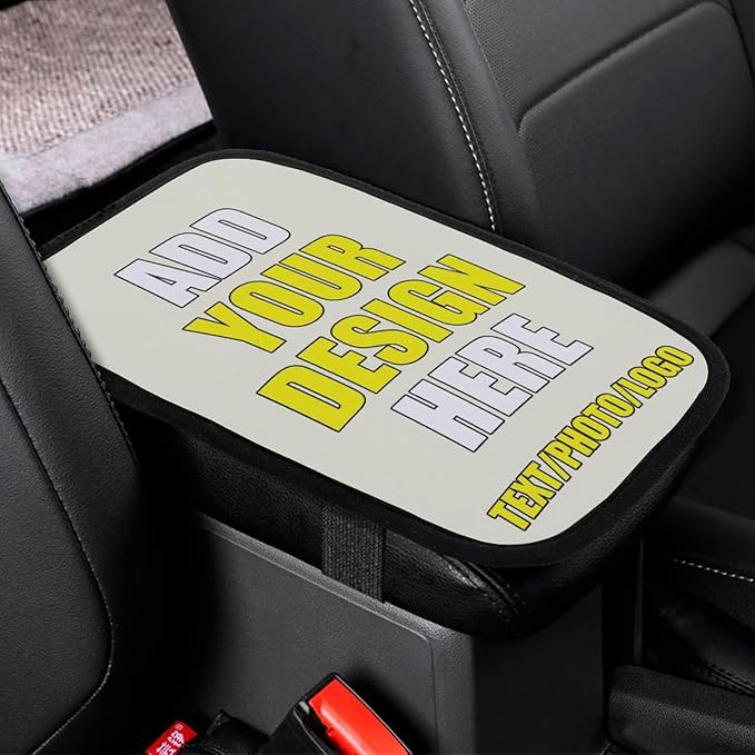 Custom Car Armrest Cushion Personalized Text Photo Logo Customize Auto Center Console Armrest Pad Cushion Universal Deco Pad Center Console Cover for Car Seat Handrail Box, Beige