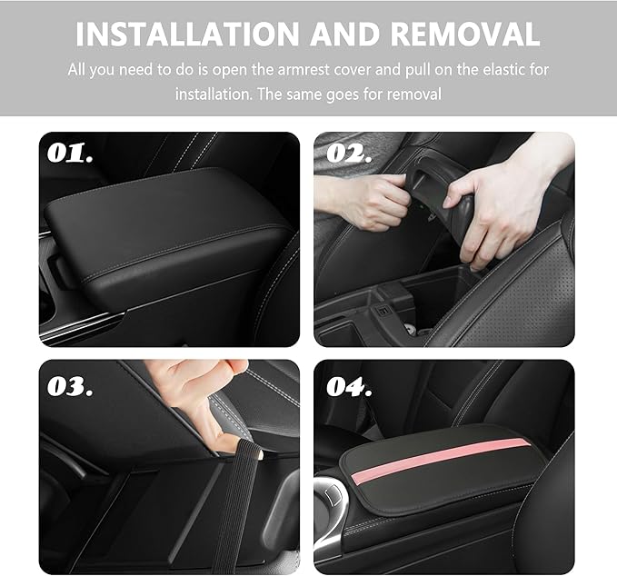 Car Center Console Cover,Leather Arm Rest Cover for Car Keep Scratches on Center Console,Striped Patchwork Middle Console Cover Car Accessories Interior for Most Vehicles (Black/Pink)