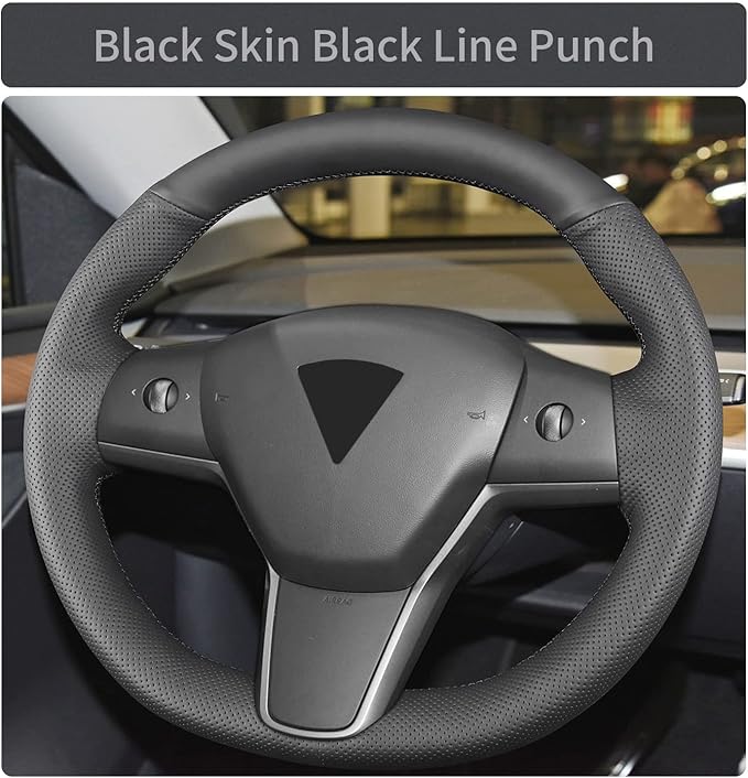 Yeolpise Hand Sewn Steering Wheel Cover,Fit for Tesla Model 3 2017-2023/Model Y 2020-2023,Non-Slip Breathable Microfiber Leather Steering Wheel Cover On Wrap Car Interior Accessories