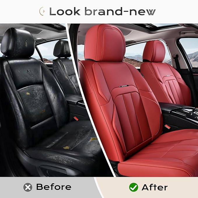 Coverado Car Seat Cover, Cover for Cars Front Seat, Premium Leather, Universal Fit Waterproof Seat Protectors, Car Seat Cushion Non-Slip for Most Cars-Red