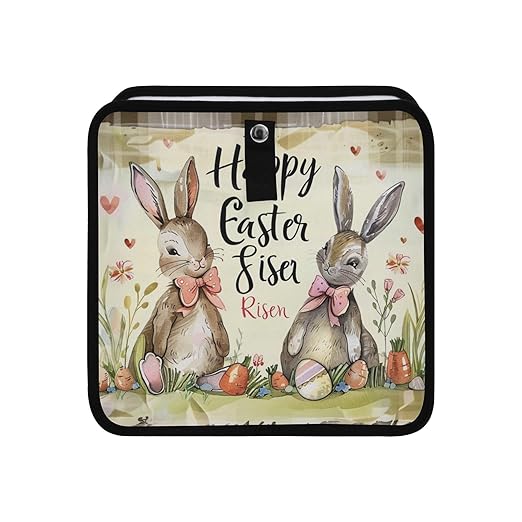 Car Trash Can Organizer Bin with Adjustable Strap for Back Front Seat Console Waterproof Leakproof Collapsible Portable 11 Inch Happy Easter Bunny Carrot
