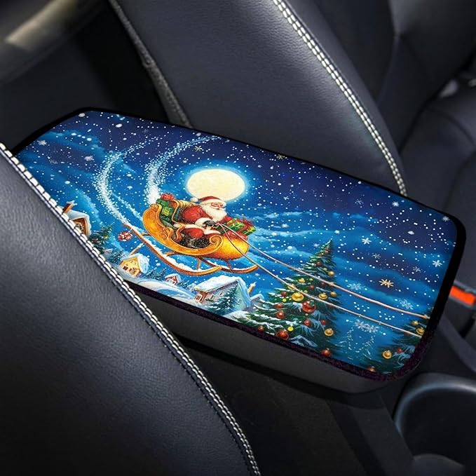 Mintutlipy Santa Claus Sleigh Car Center Console Cover Car Seat Box Cover Anti-Scratch Dust Proof Armrest Protector for Pets Dogs Carts
